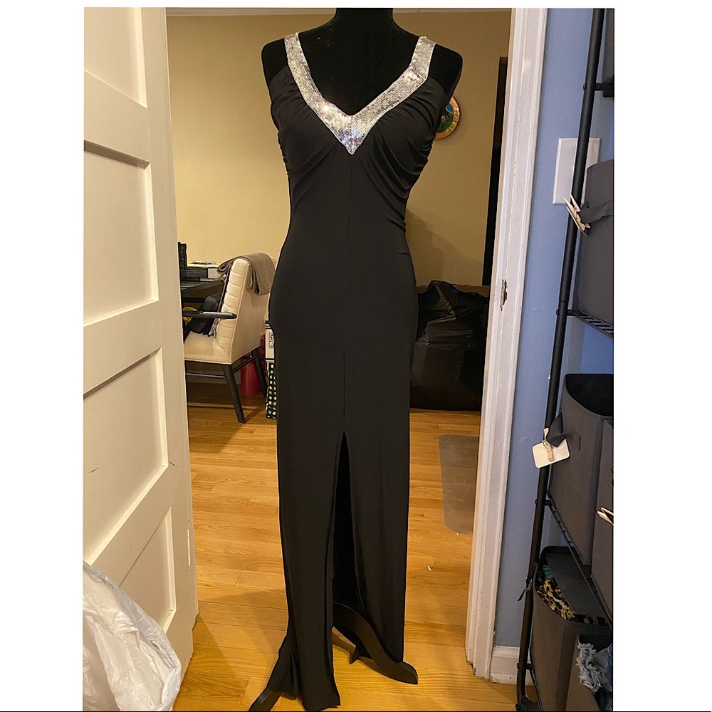Long black dress with sequin straps!